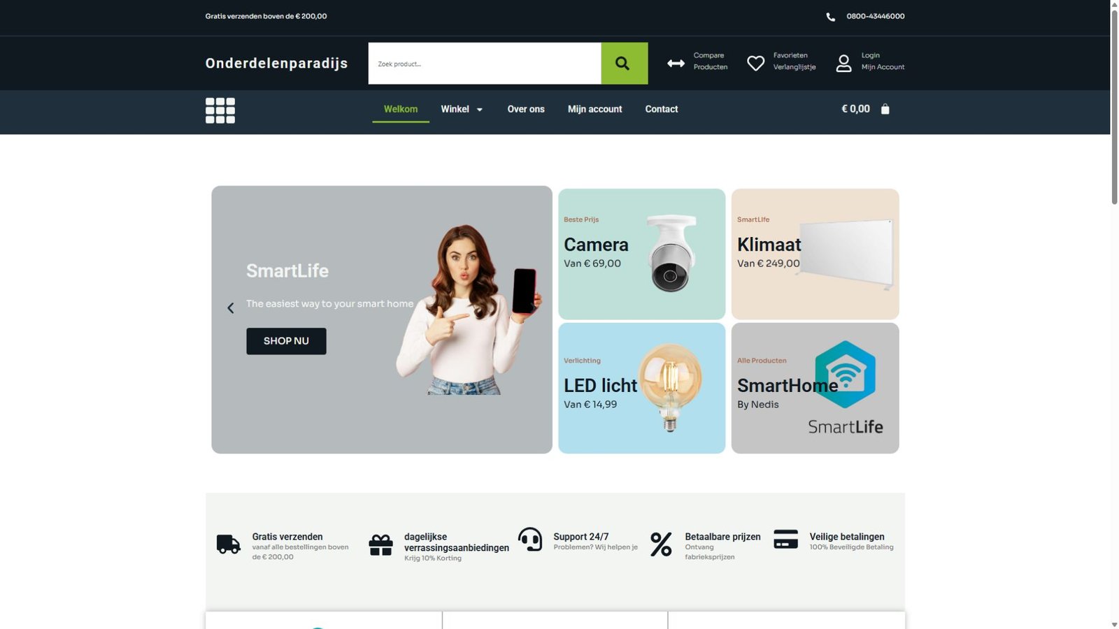 Onderdelenparadijs webshop – desktopweergave